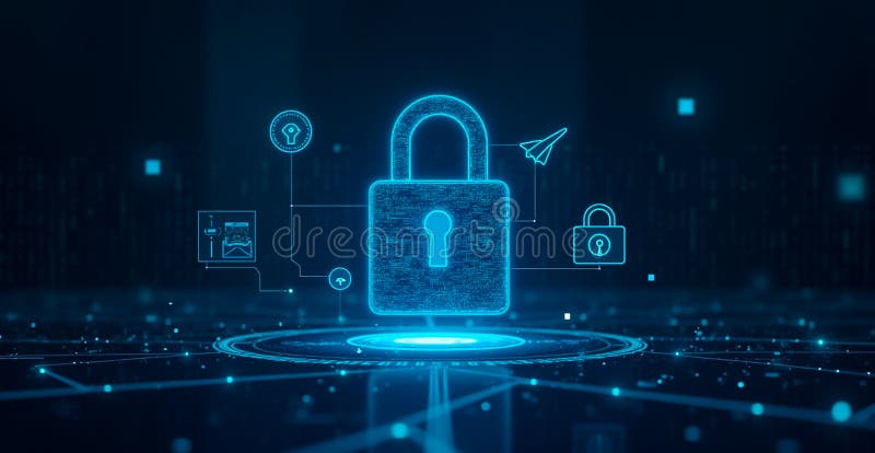 129 Digital Security Concept Glowing Network Shield Lock Icon Dark ...